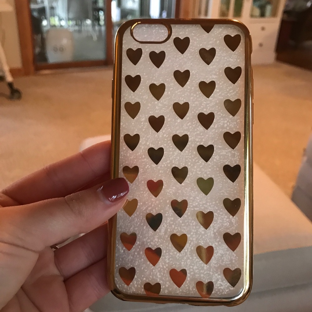 NEW iPhone 6 case— clear flexible with gold hearts